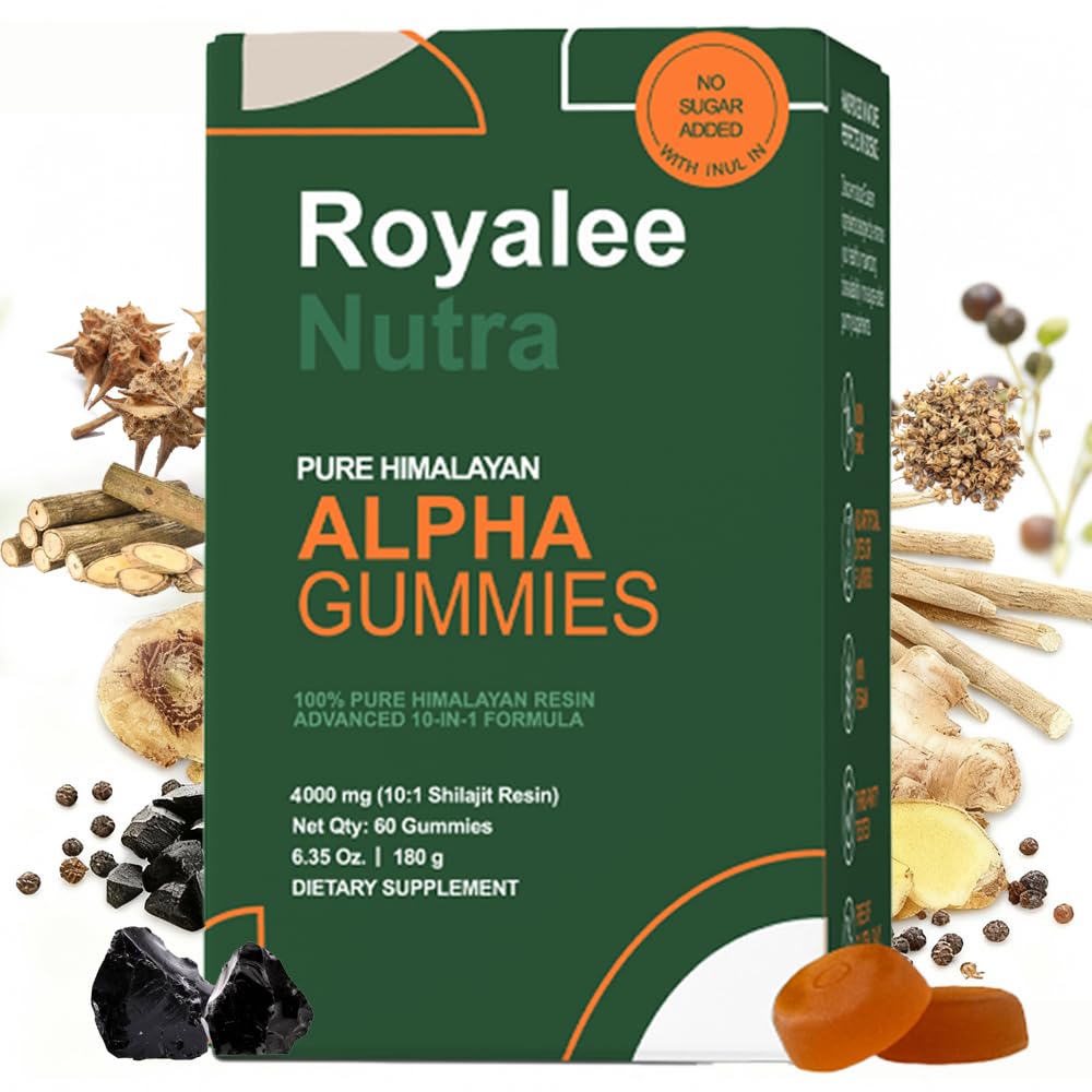 Royalee 10-in-1 Alpha Gummies for Men – Himalayan Shilajit 4000 mg with Tongkat Ali & Maca, 75% Fulvic Acid, Sugar-Free, 85+ Trace Minerals, 60 Gummies