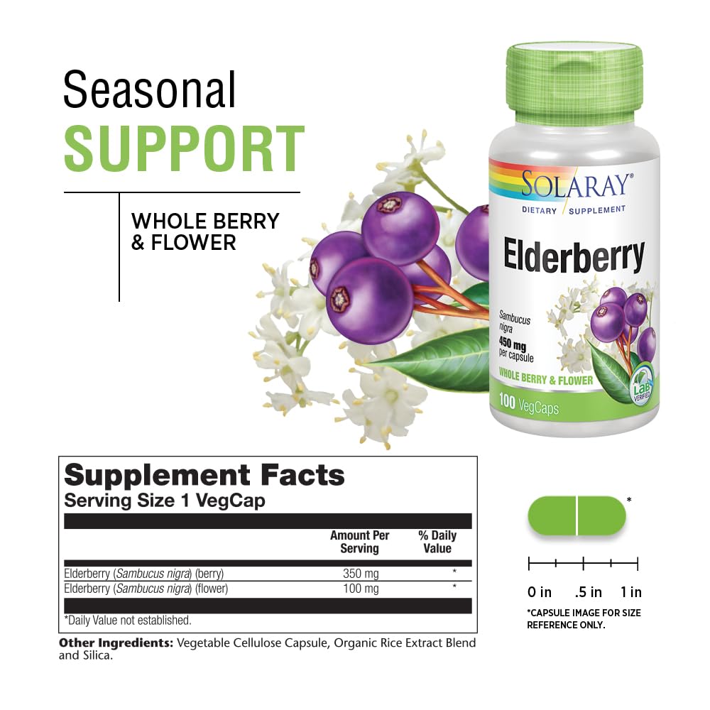 SOLARAY Elderberry Capsules 450mg, 100 Count