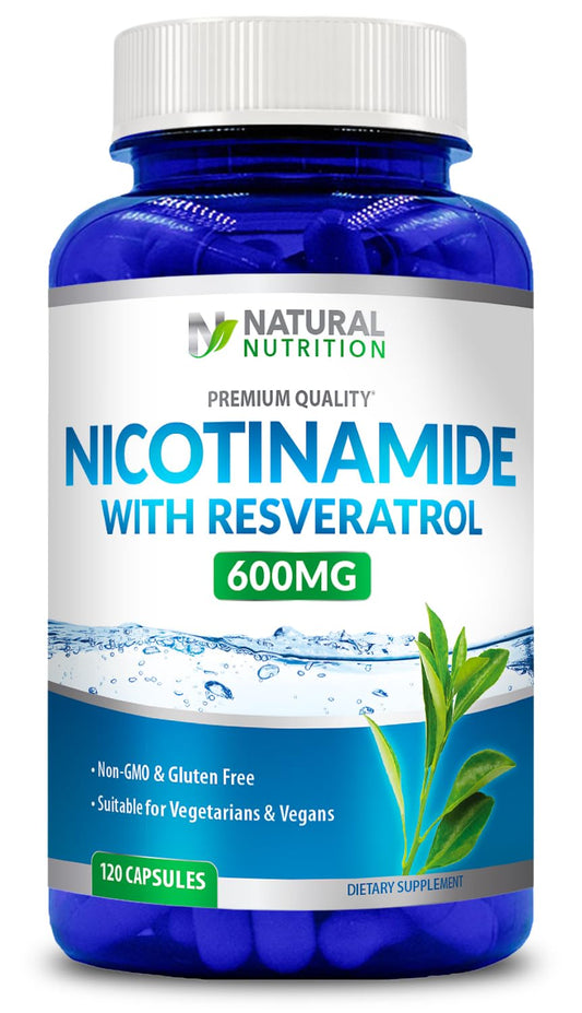 Generic Natural Vitamin Nicotinamide with Resveratrol 600mg (Vitamin B-3) 120 Veggie Capsules