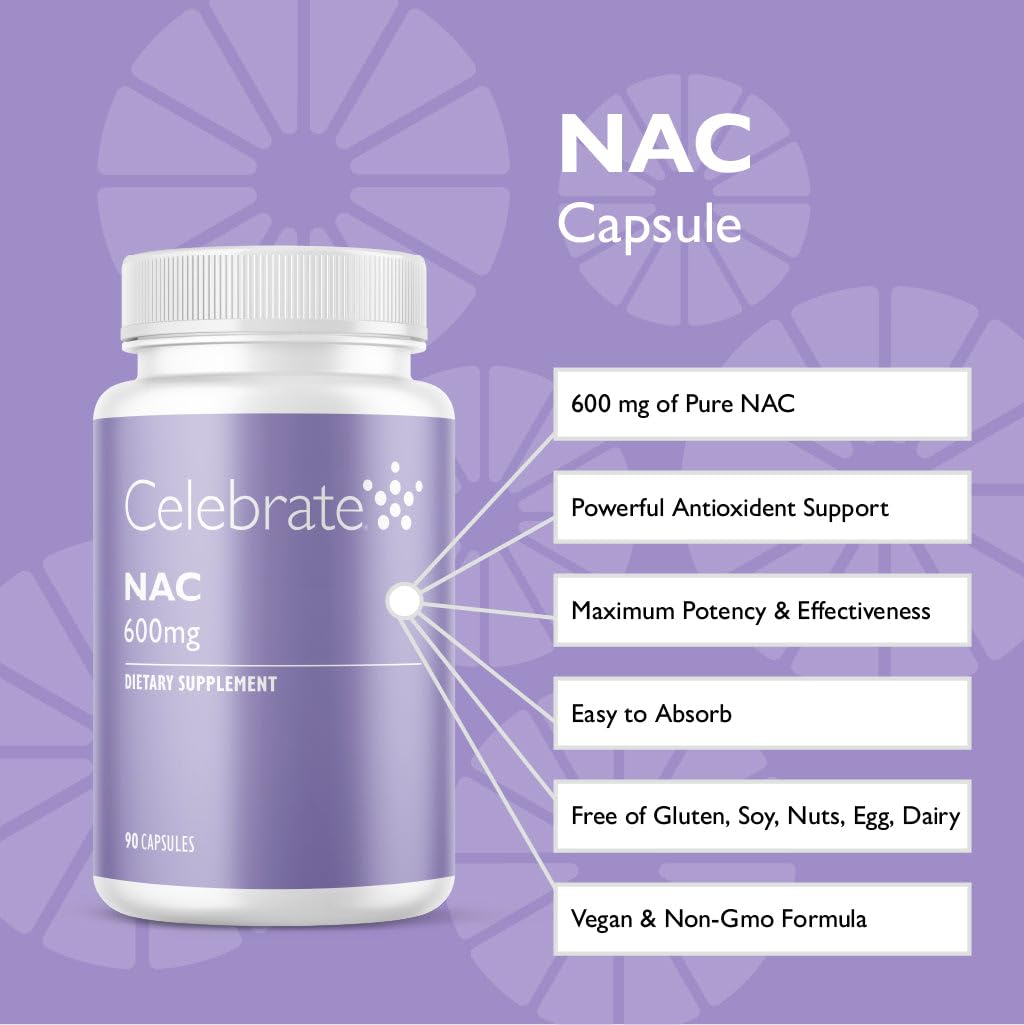 Celebrate Bariatric Supplements NAC (N-Acetyl Cysteine) Supplement, 600mg per Capsule, Gluten Free, Non-GMO, 90 Capsules