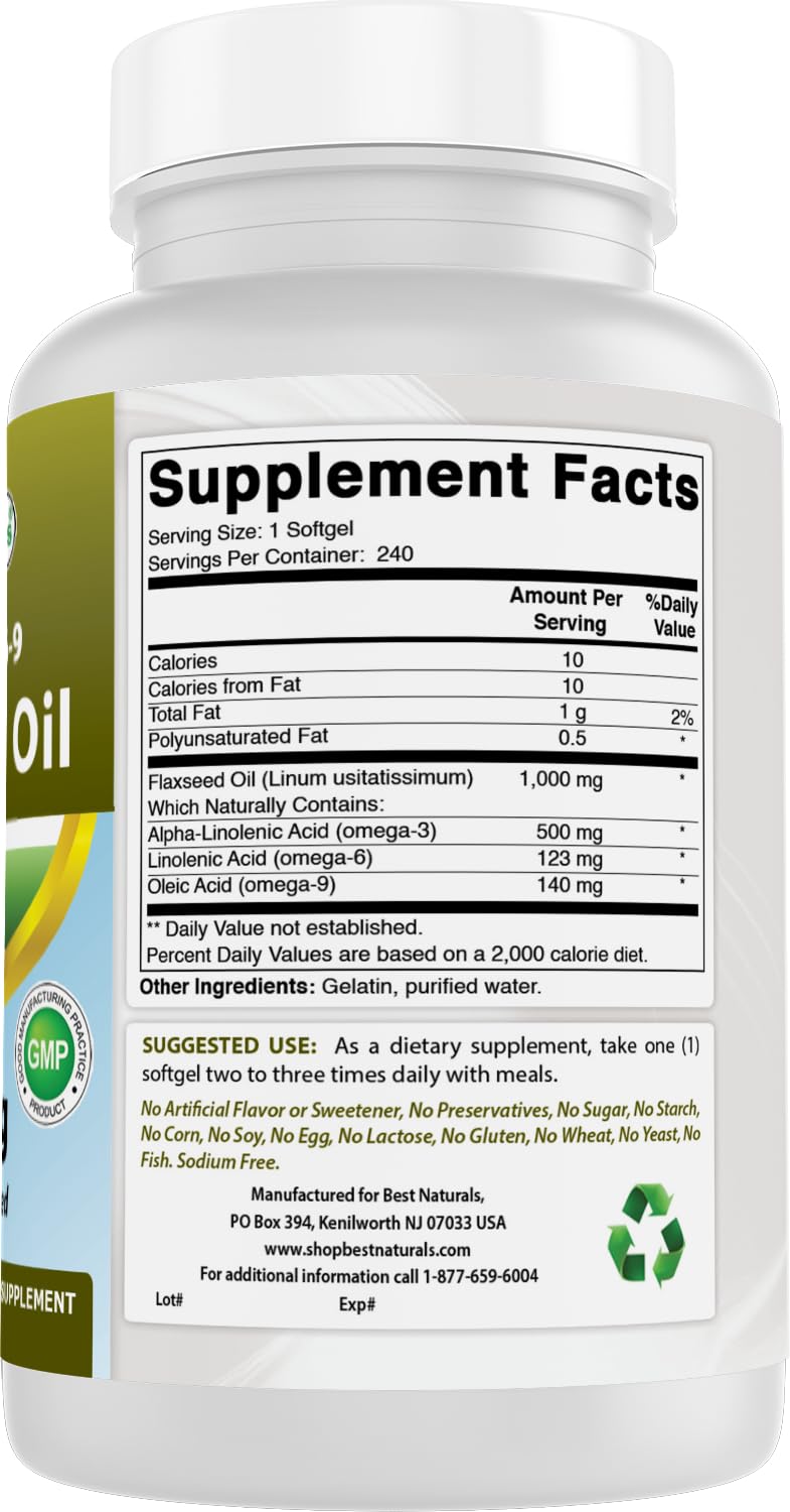 Best Naturals Flaxseed Oil 1000 mg Softgels 240