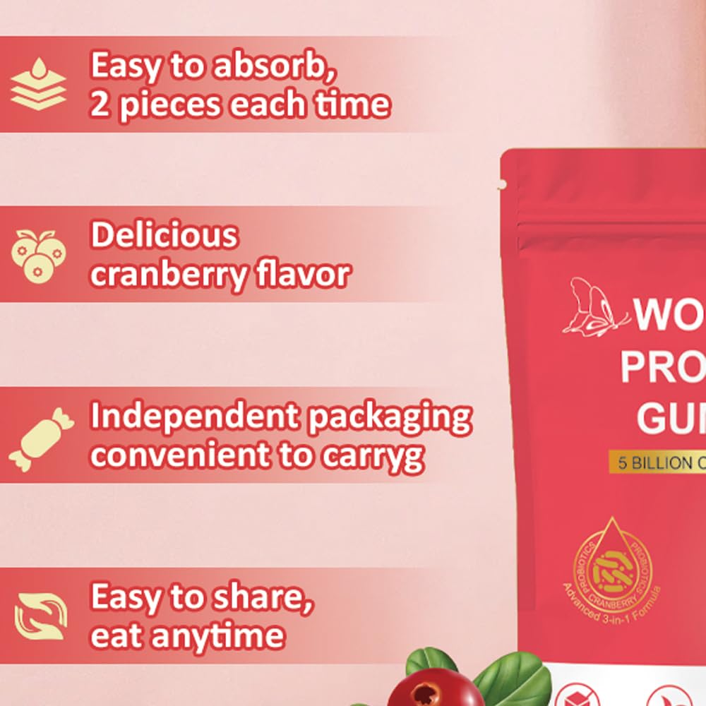 TWOHHACC Vegan Probiotic Gummies for Women Cranberry Flavour Gummy 60 Count