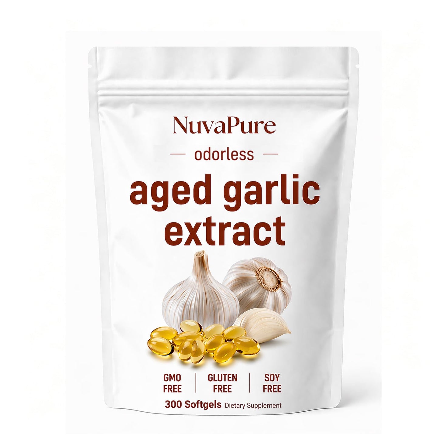 Mounje Pure NuvaPure Aged Garlic Extract Capsules, 7500mg Odorless, Non-GMO, Gluten-Free, 300 Capsules
