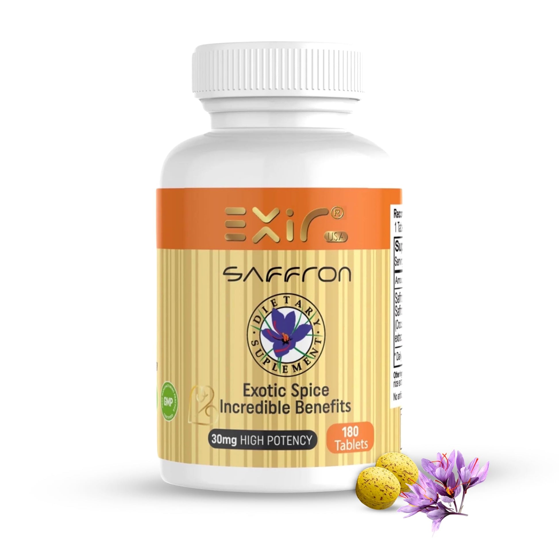 EXIR Saffron Dietary Supplements, Natural Relieve - Calm Mind & Body, 180 Tablets