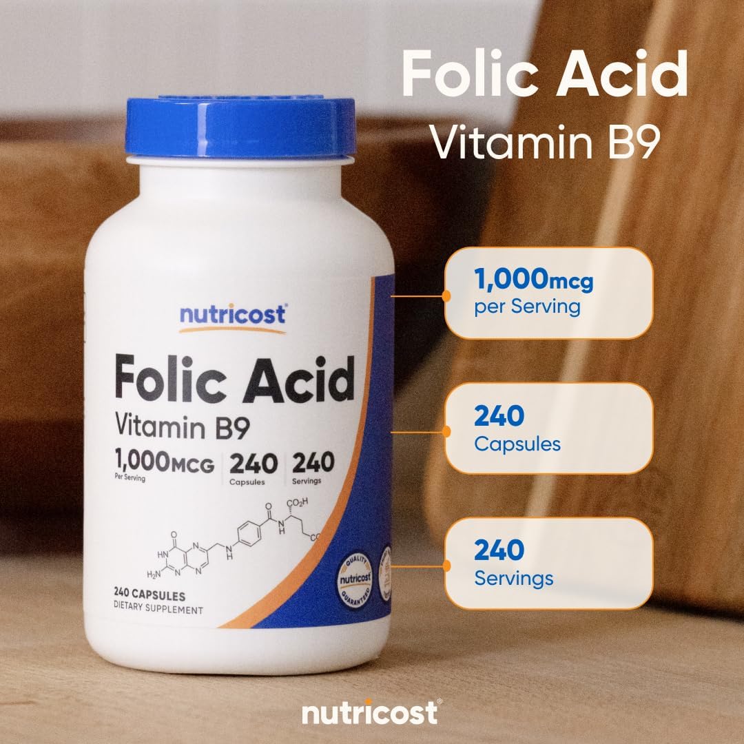 Nutricost Folic Acid (Vitamin B9) 1000 mcg Capsules, 240 Count