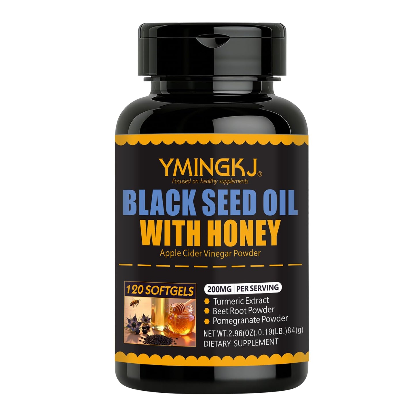 YMINGKJ Black Cumin Seed Oil Softgel with Apple Cider Vinegar, Honey, Turmeric & Beet Root – 3000mg Blend for Immune & Metabolism Support, 120 Softgels
