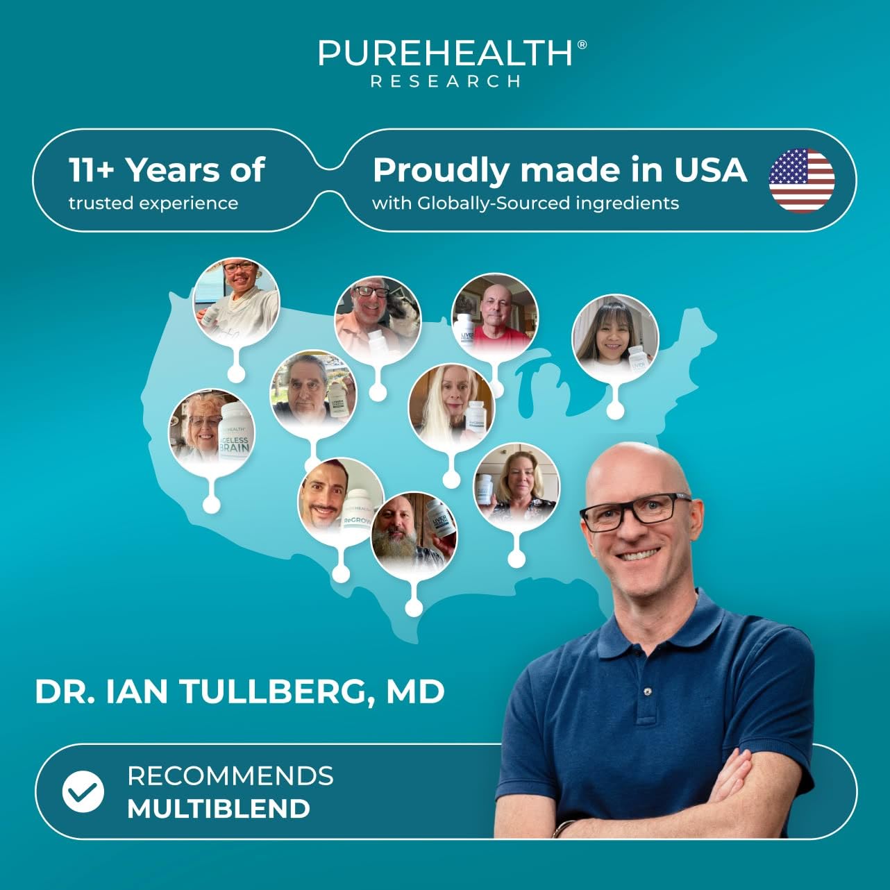 PUREHEALTH RESEARCH MultiBlend Daily Multivitamin for Women & Men - Energy, Immune Health & Focus - with Vitamin B Complex, Vitamin A, Vitamin C, Vitamin E, Vitamin K2 & More - 60 Capsules