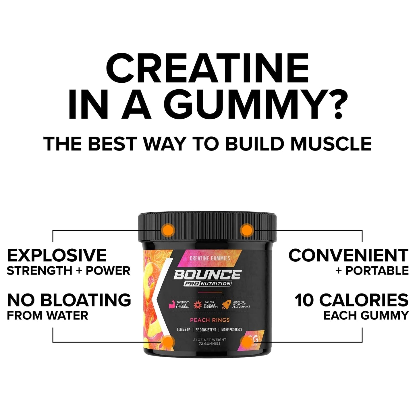 Bounce Pro Creatine Monohydrate Gummies, 72 Count