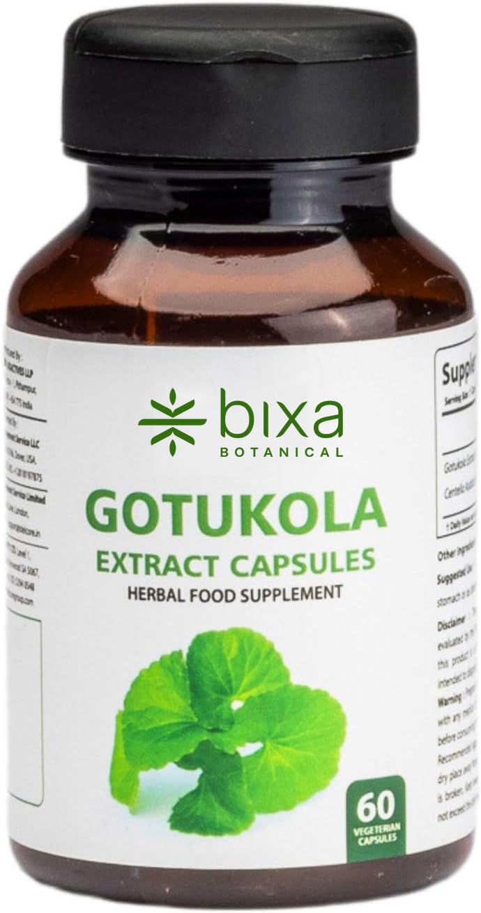 bixa BOTANICAL Gotu Kola (Centella Asiatica) Ayurvedic Natural Herbal Supplement Capsules, 60 Count