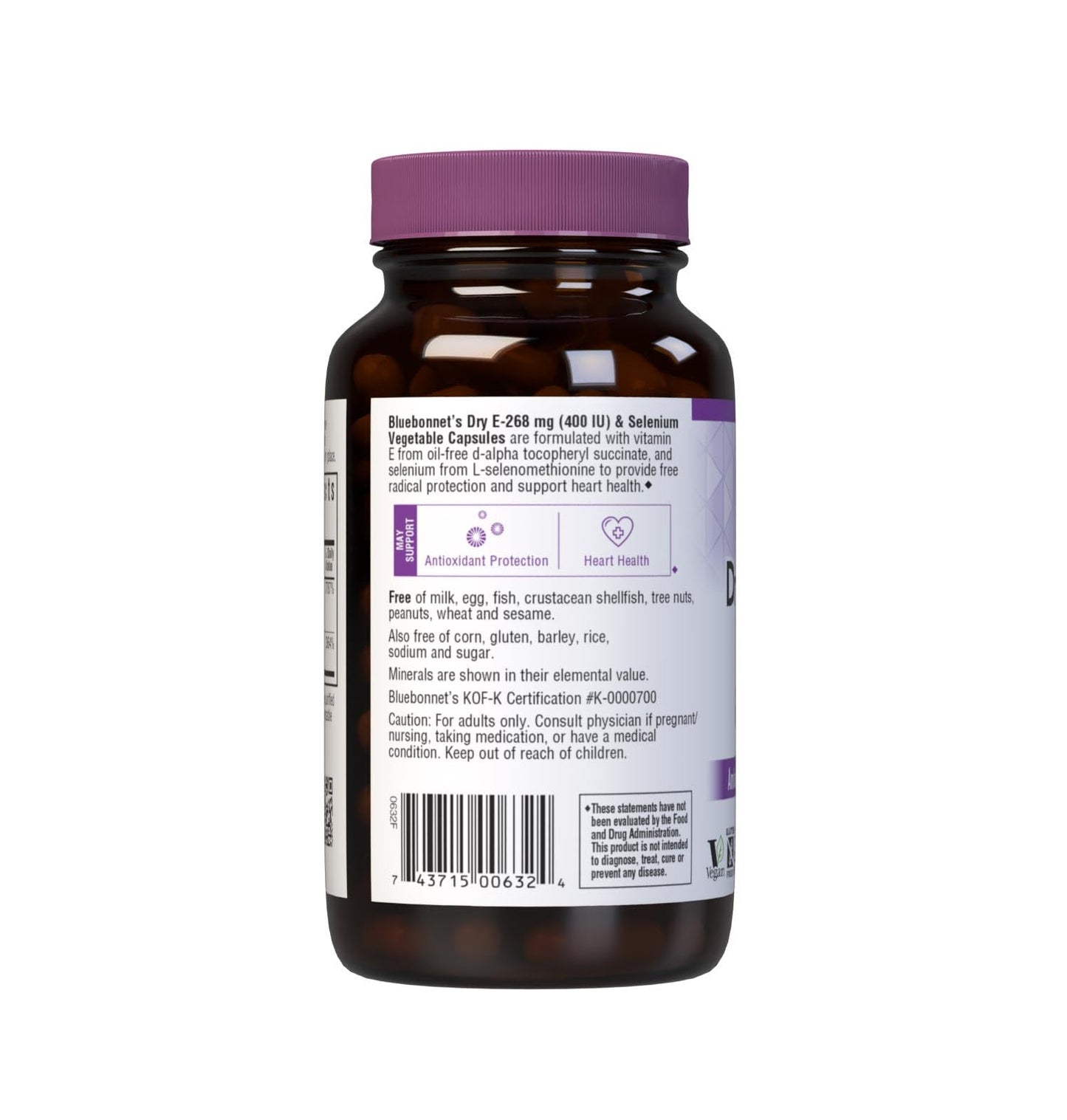 BlueBonnet Dry E-400 IU Plus Selenium Vegetarian Capsules, 120 Capsules
