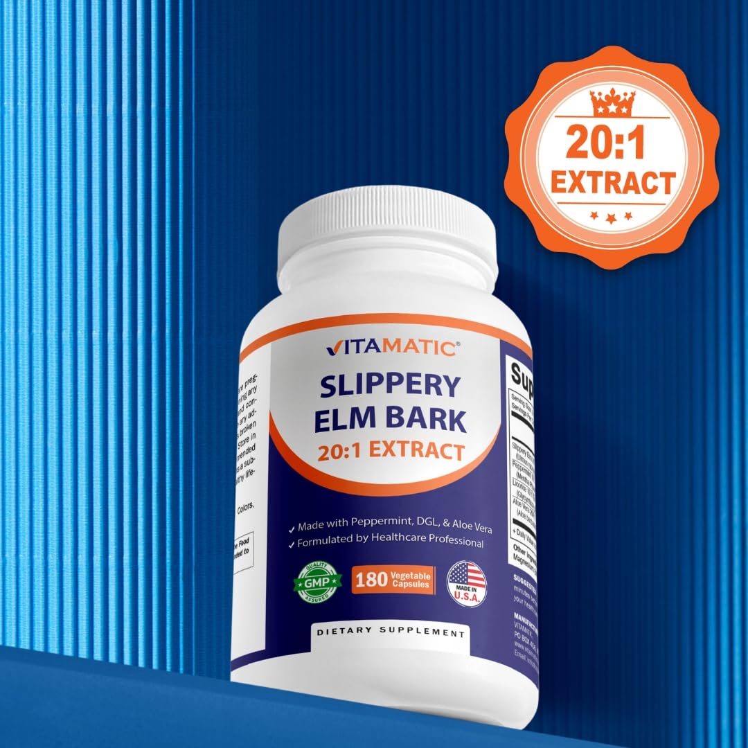 Vitamatic Slippery Elm Bark Capsules 180 Count