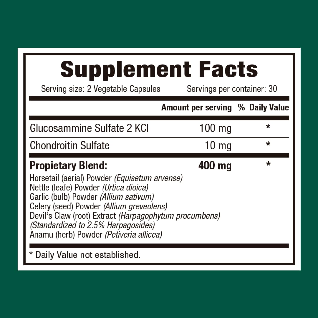 Evolution Advance Sport Nutrition Reumaleve Joint Support Supplement with Herbal Blend, Glucosamine Chondroitin, Devil’s Claw & Anamu, 60 Capsules