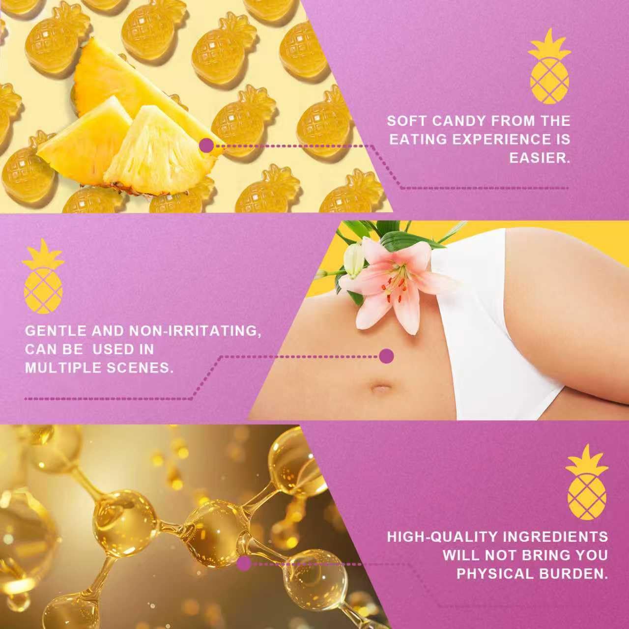 Brurtzexs Her Juicy Feminine Probiotics Gummies for Women with Slippery Elm - Pineapple Flavor, pH Balance & Immune Health Support - Digestive & Feminine Support - Vegan Supplement, 60 Gummies