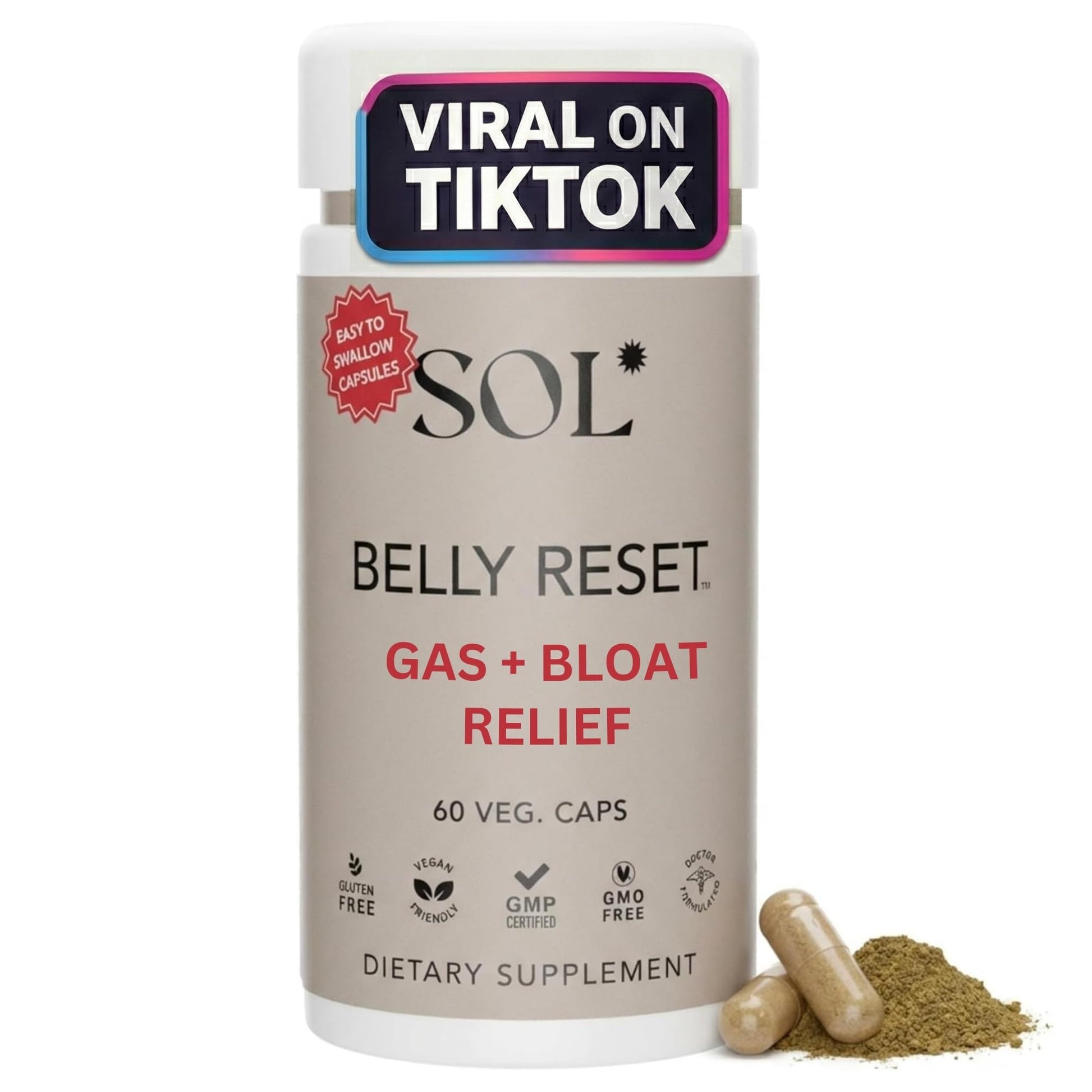Sol Nutrition Complete Belly Reset - Gut Cleanse Detox Capsules, 60 Count