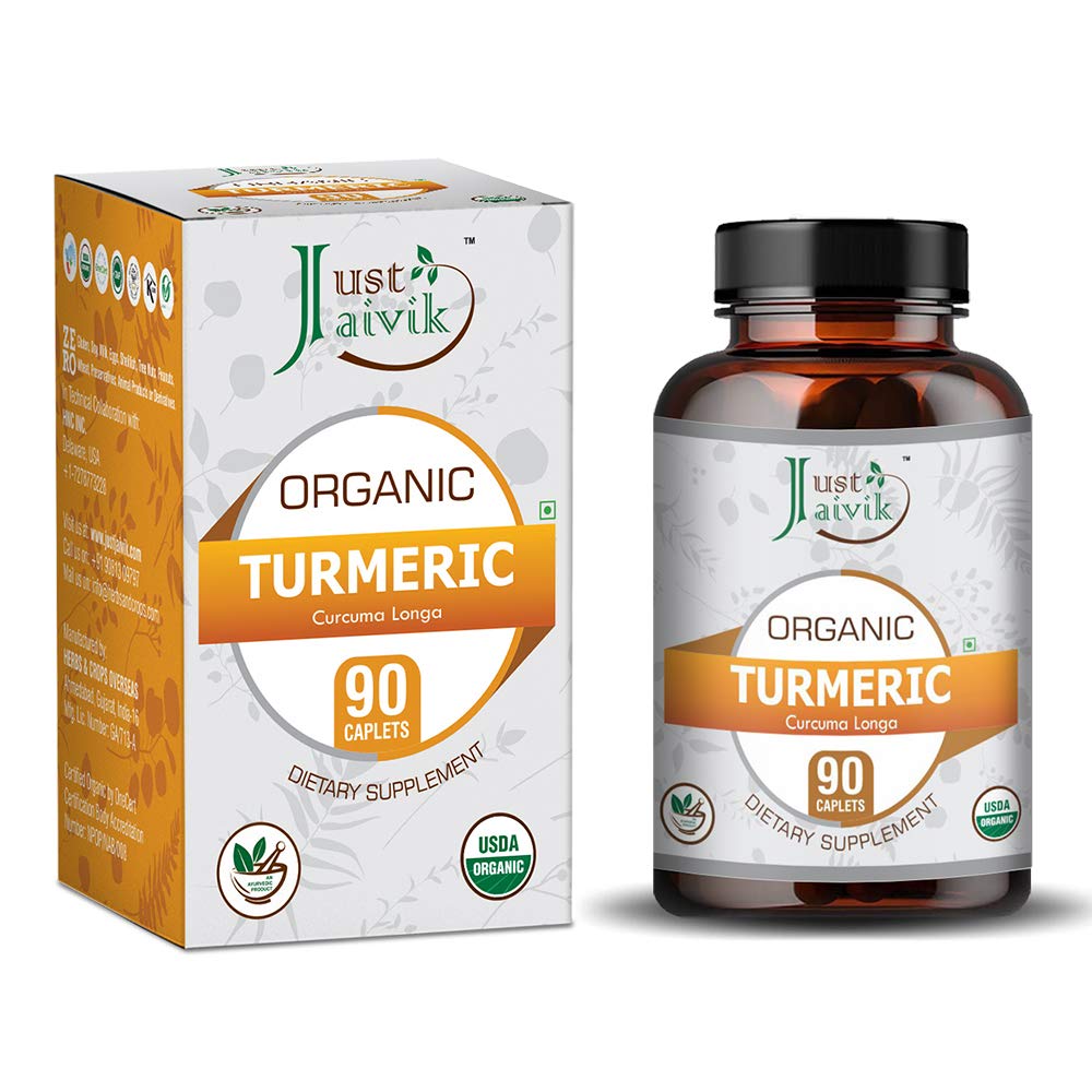 Just Jaivik Organic Turmeric 750 mg Tablets, 90 Count