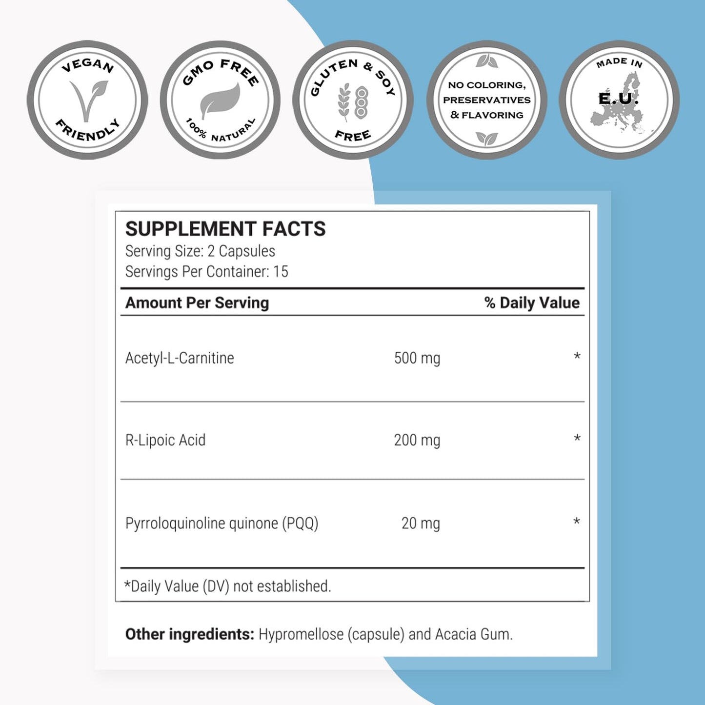 Supersmart Mitochondrial Formula (Advanced Formula) with PQQ, R-Lipoic Acid, Acetyl-L-Carnitine Capsules, 60 Count