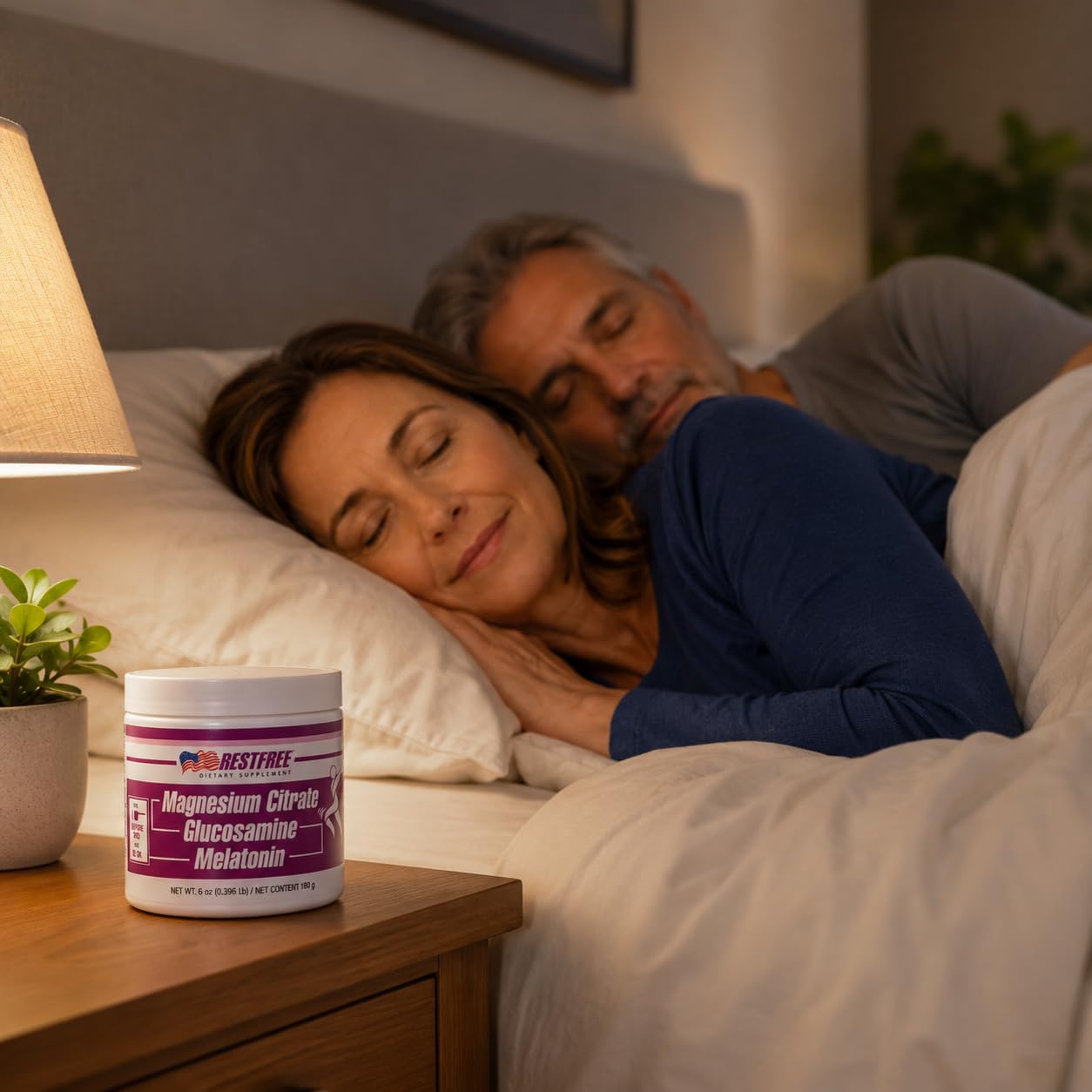 RESTFREE Sleep, Relaxation & Joint Wellness Supplement with Magnesium Citrate, Melatonin & Glucosamine Powder 6 Ounce