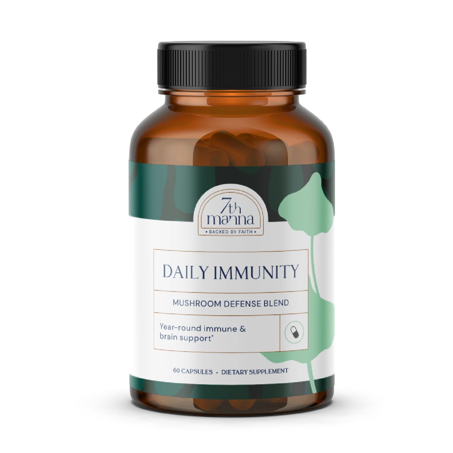7th Manna Daily Immunity Lion's Mane Mushroom Complex Capsules with Cordyceps, Turkey Tail & Reishi, Brain Support, Focus, Energy & Immune Booster, 60 Capsules