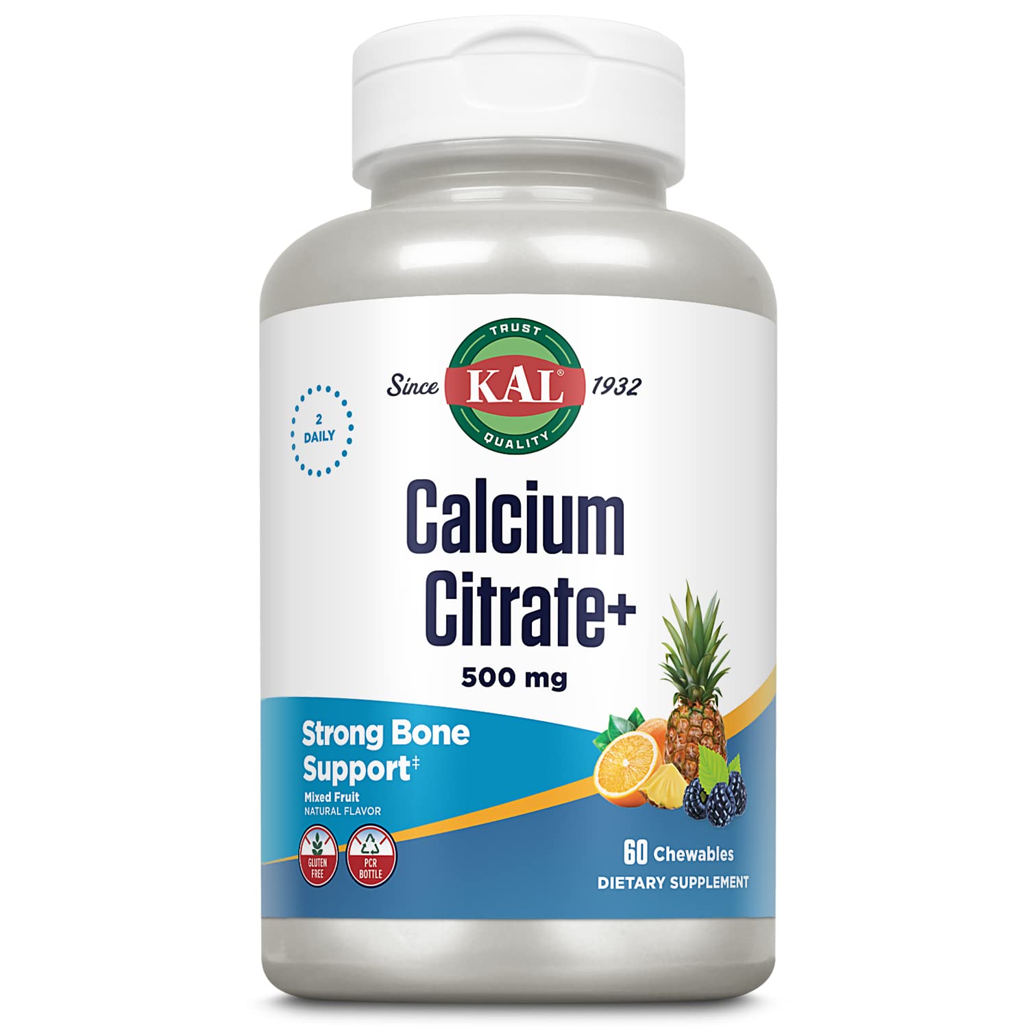 KAL Calcium Citrate Supplement 500mg Chewables with Vitamin D3 & Magnesium, 60 Count