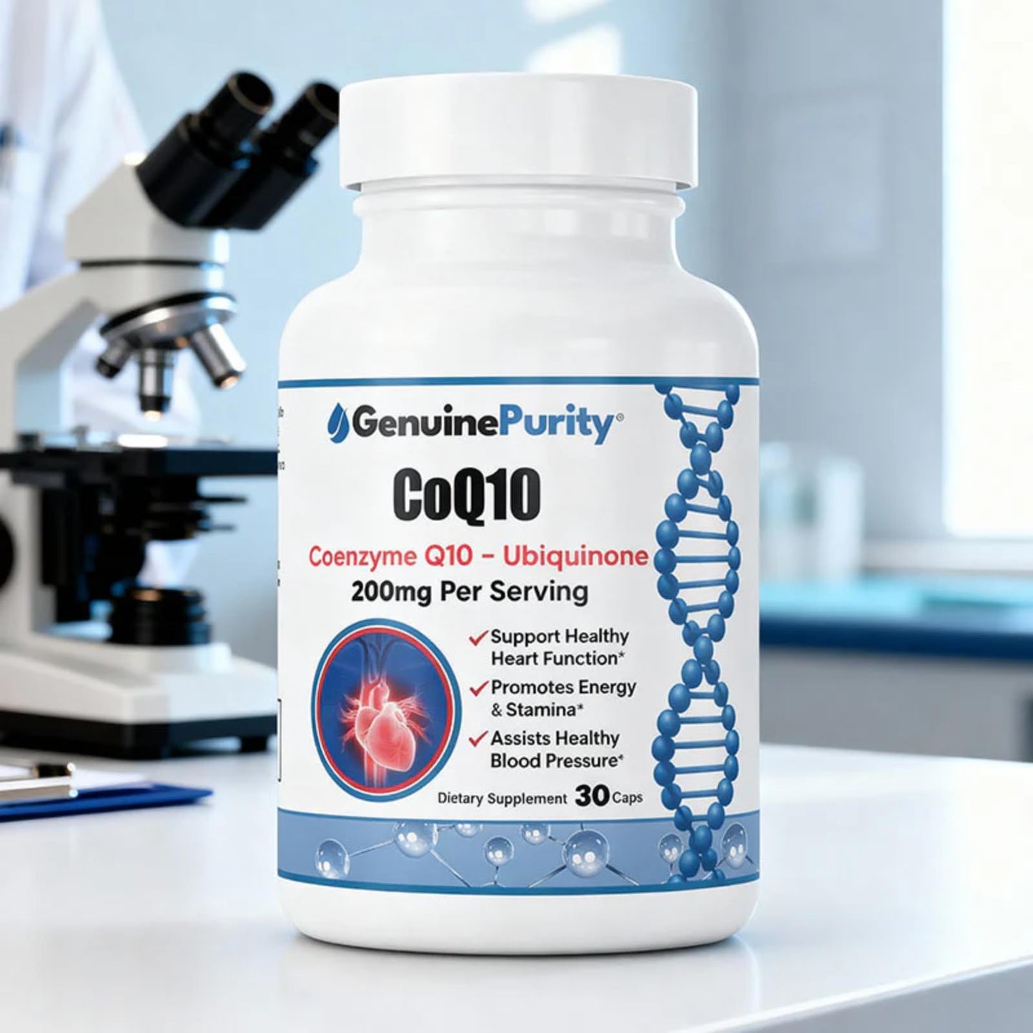 GenuinePurity CoQ10 200mg Ubiquinone Supplement for Cellular Energy, 30 Capsules