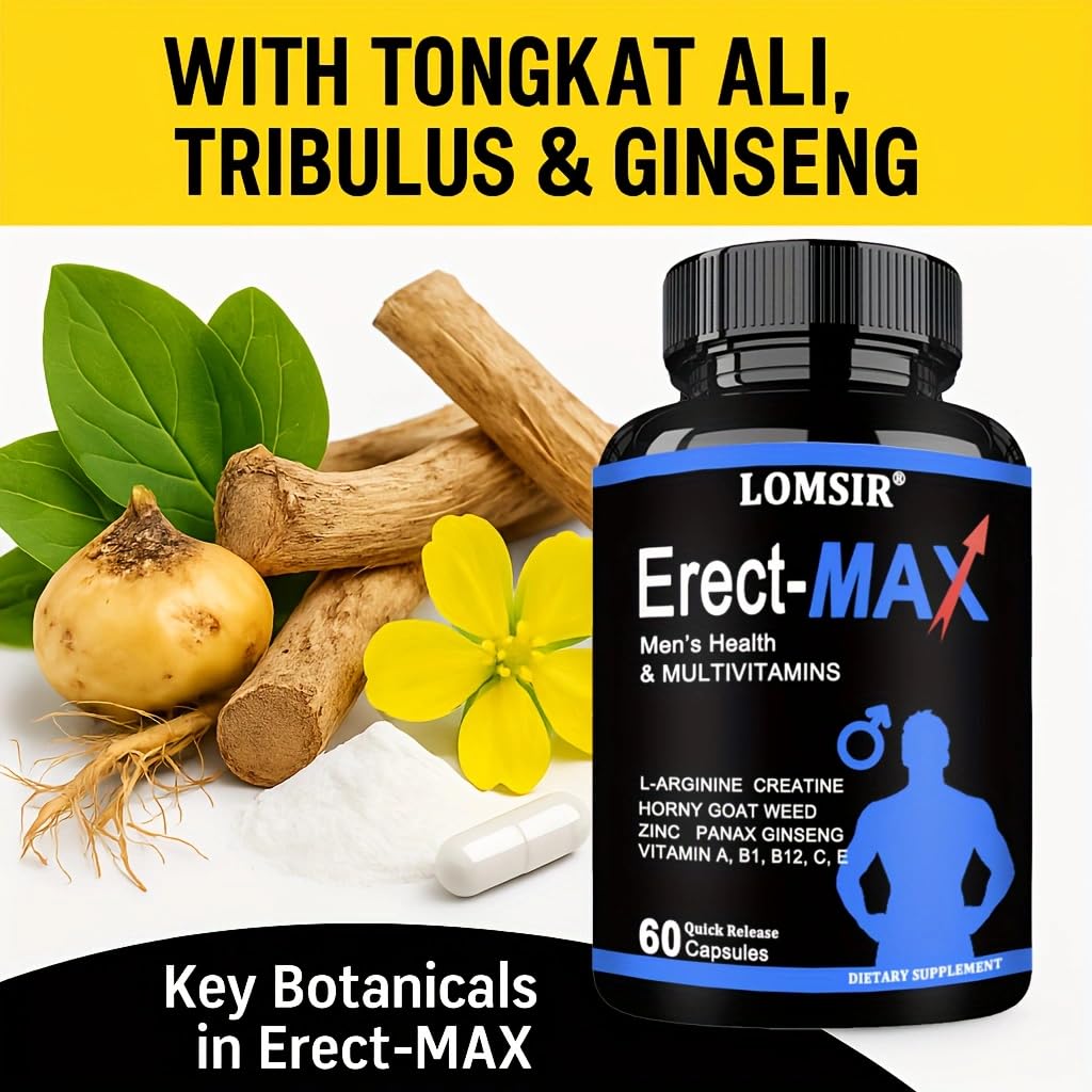 LOMSIR Testosterone + MULTIVITAMIN – Nitric Oxide Supplement with Horny Goat Weed & Maca Root - Energy Support - 60 Capsules
