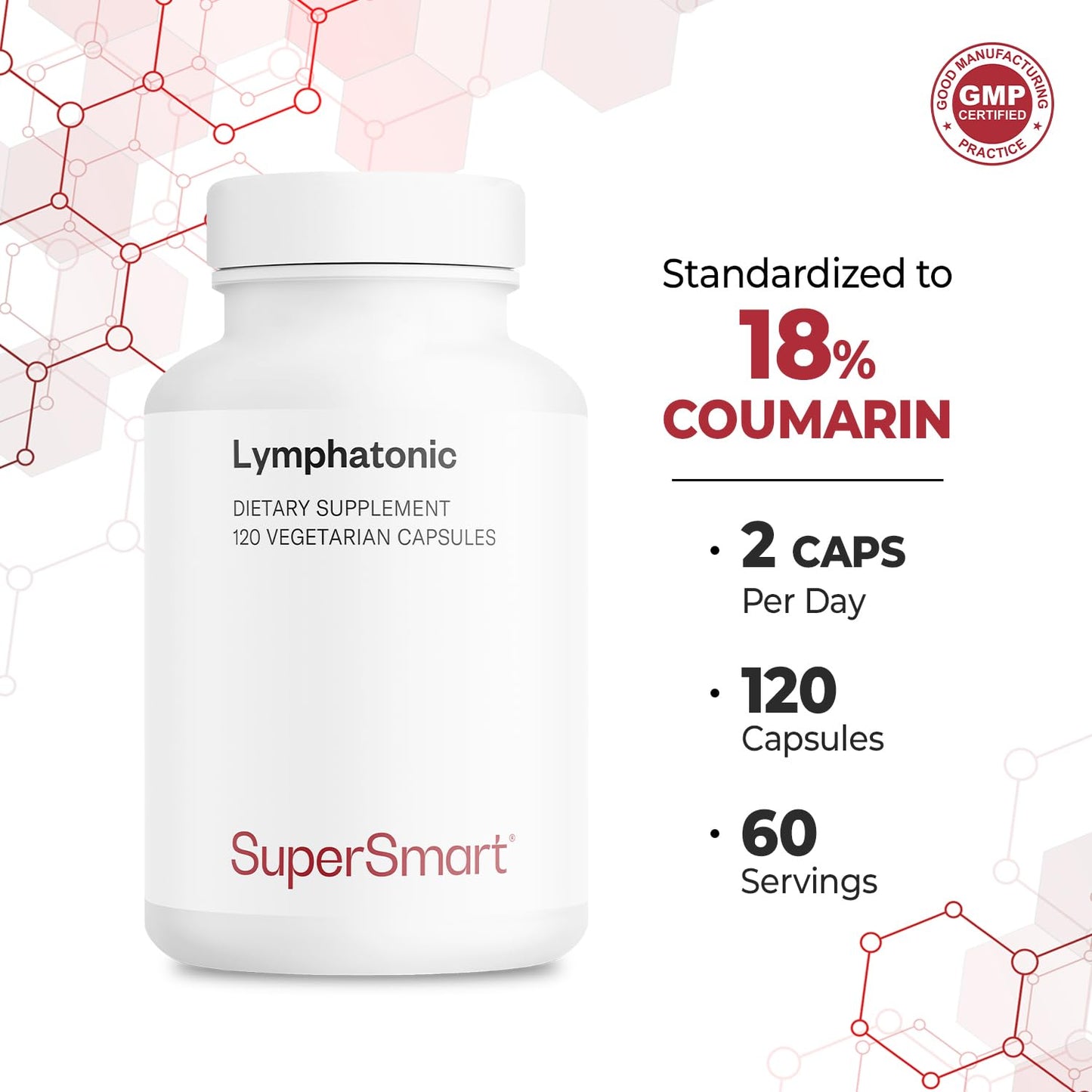 Supersmart Lymphatonic 40mg per Day Lymphatic Drainage Supplement Melilotus Officinalis Capsules 120 Count