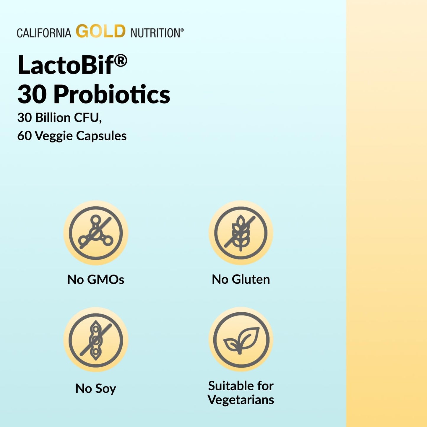 California Gold Nutrition LactoBif 30 Probiotics, 30 Billion CFU, Capsule, 60 Count