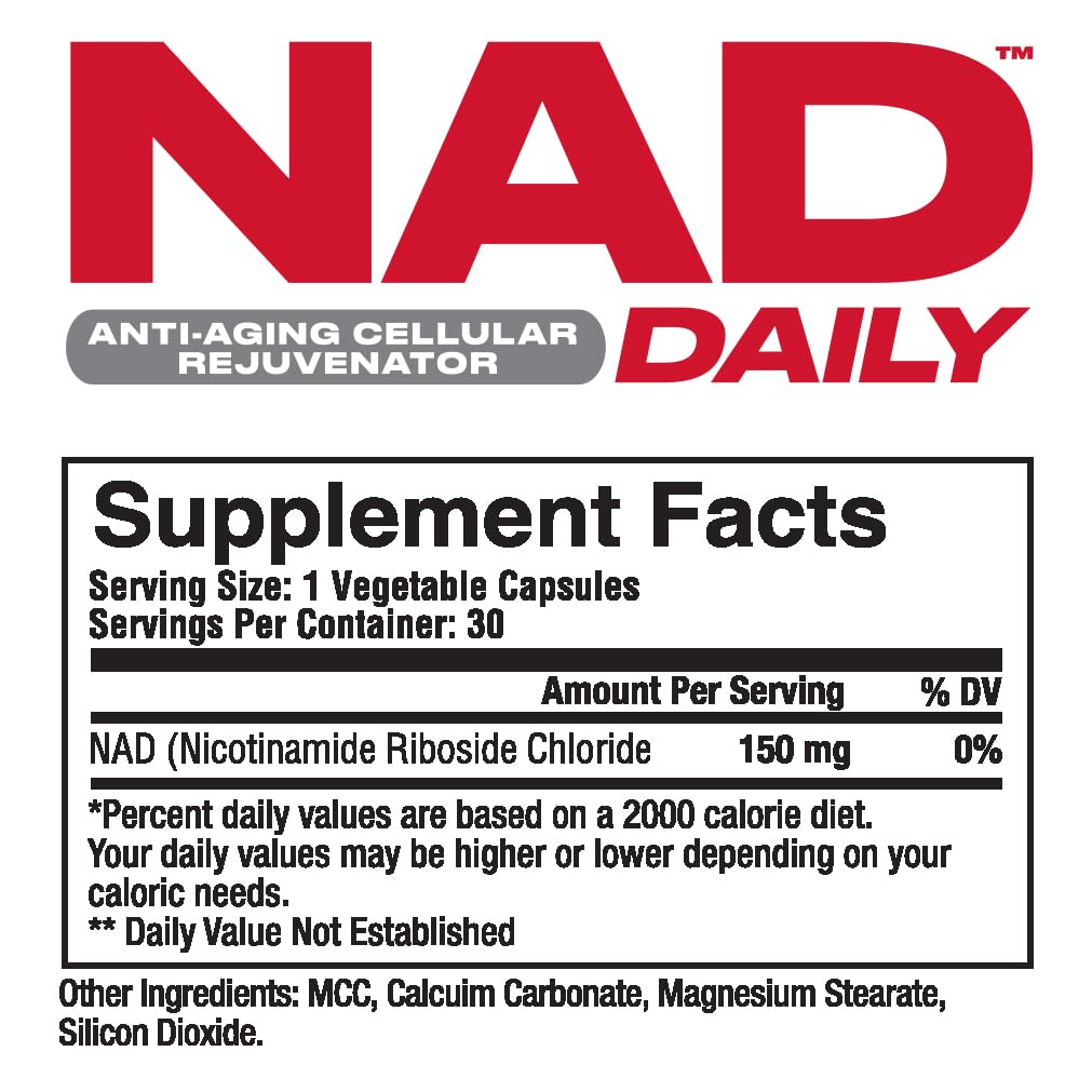 Metabolic Nutrition NAD Daily 150mg Anti-Aging Cellular Rejuvenator Capsules 30 Count