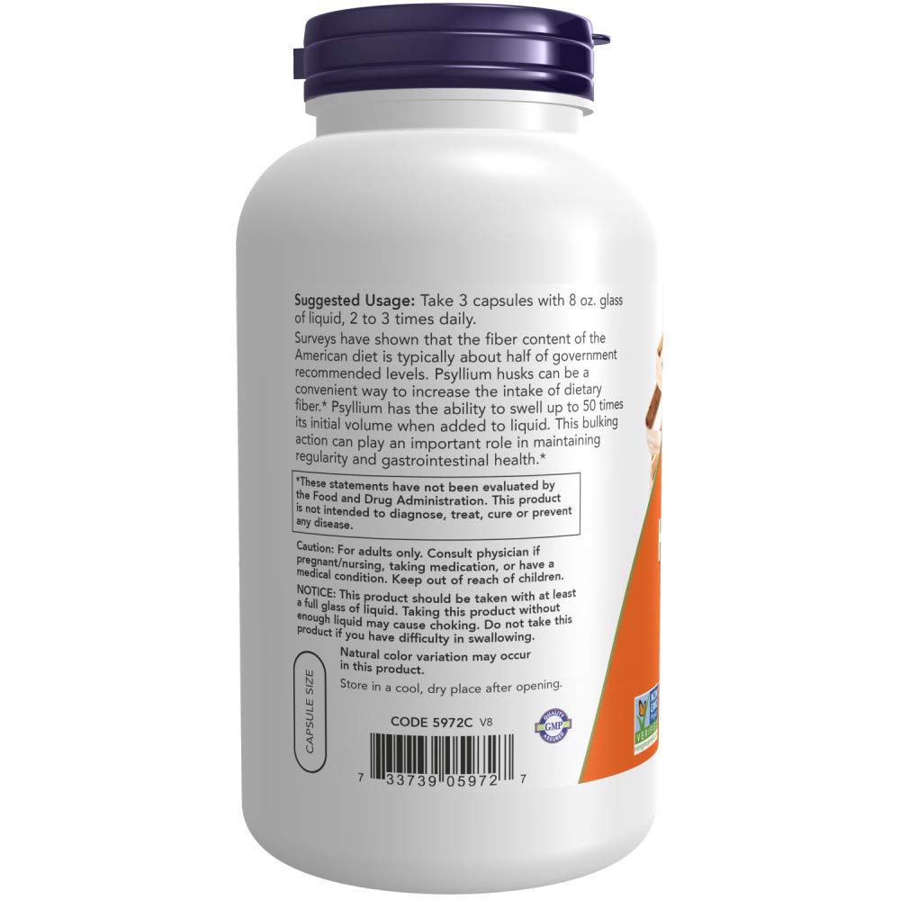 NOW Foods Psyllium Husk 500mg Capsules 1000 Count