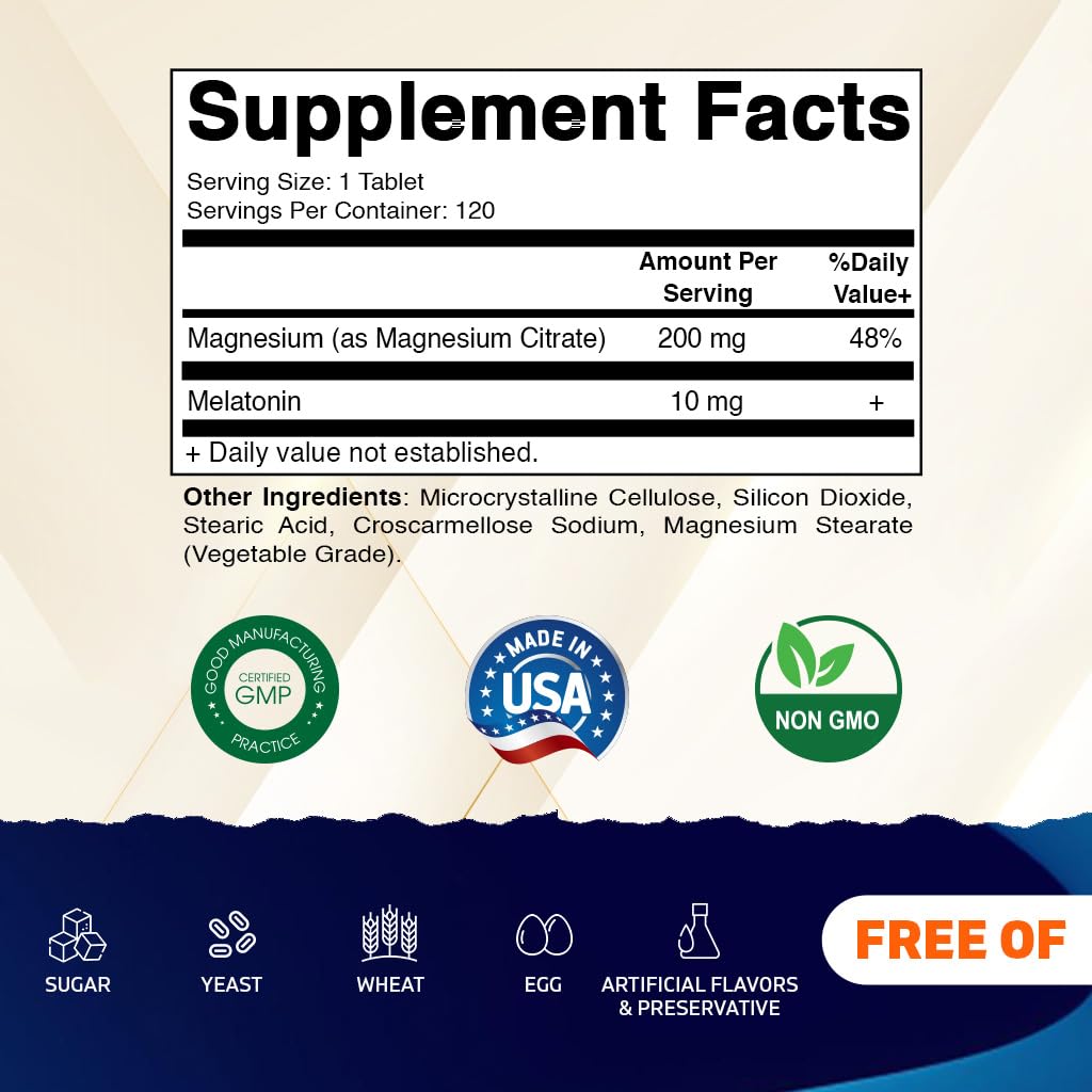 Vitamatic Melatonin 10 mg with Magnesium 200 mg Tablet, 120 Tablets