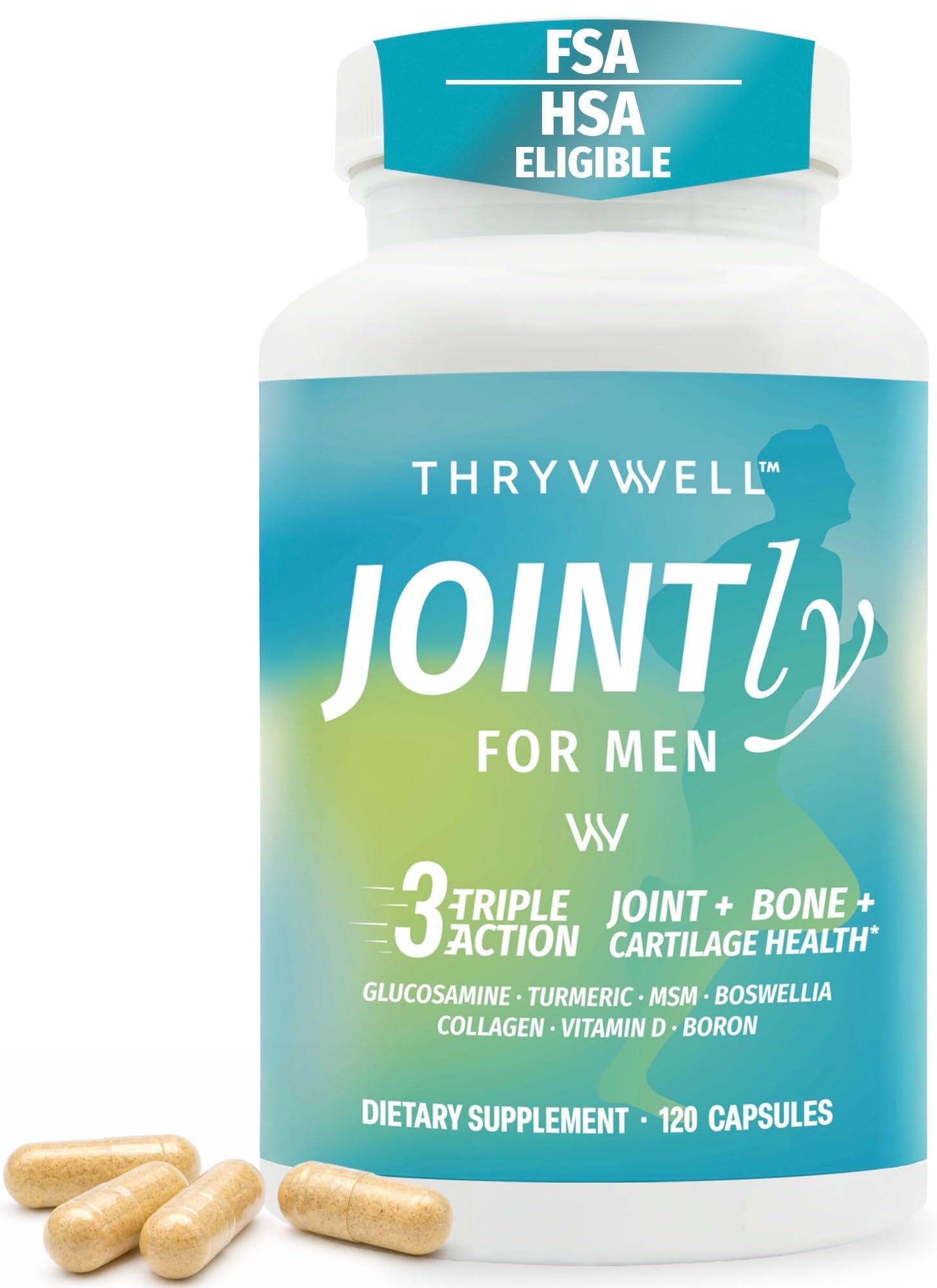 ThryvWell Joint Supplements for Men 14-in-1 Joint Bone & Cartilage Support Glucosamine Chondroitin MSM Turmeric Boron Magnesium 120 Capsules