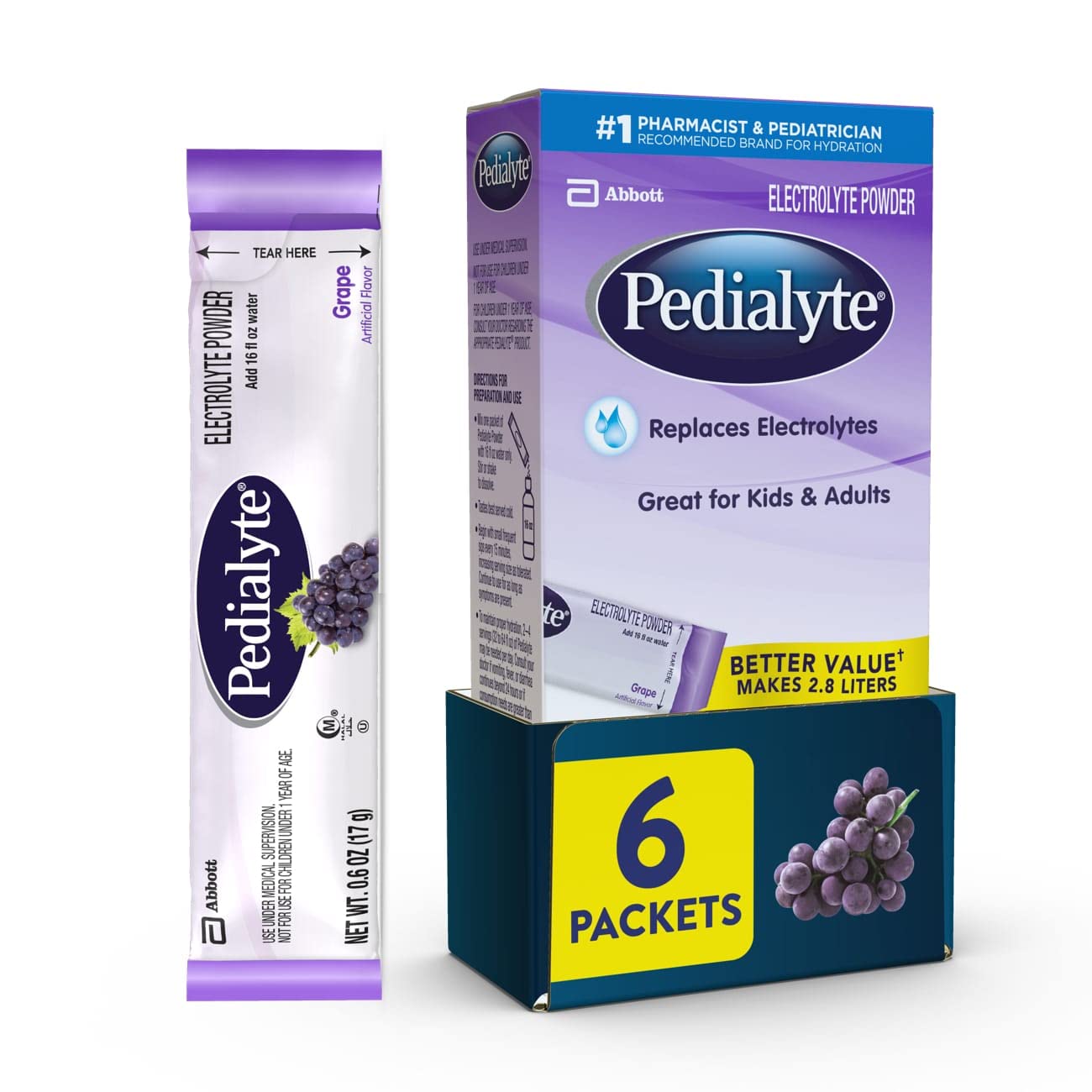 Pedialyte Electrolyte Powder Packets, 6 Count