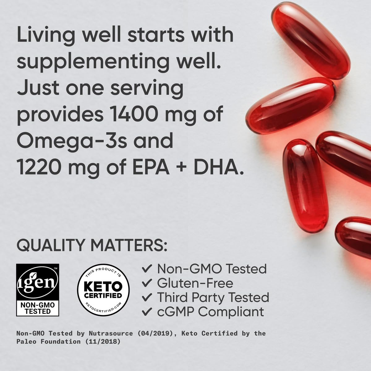 Sports Research Keto Omega Fish Oil with Wild Sockeye Salmon, Antarctic Krill Oil, Astaxanthin & Coconut MCT Oil Softgels 120 Count