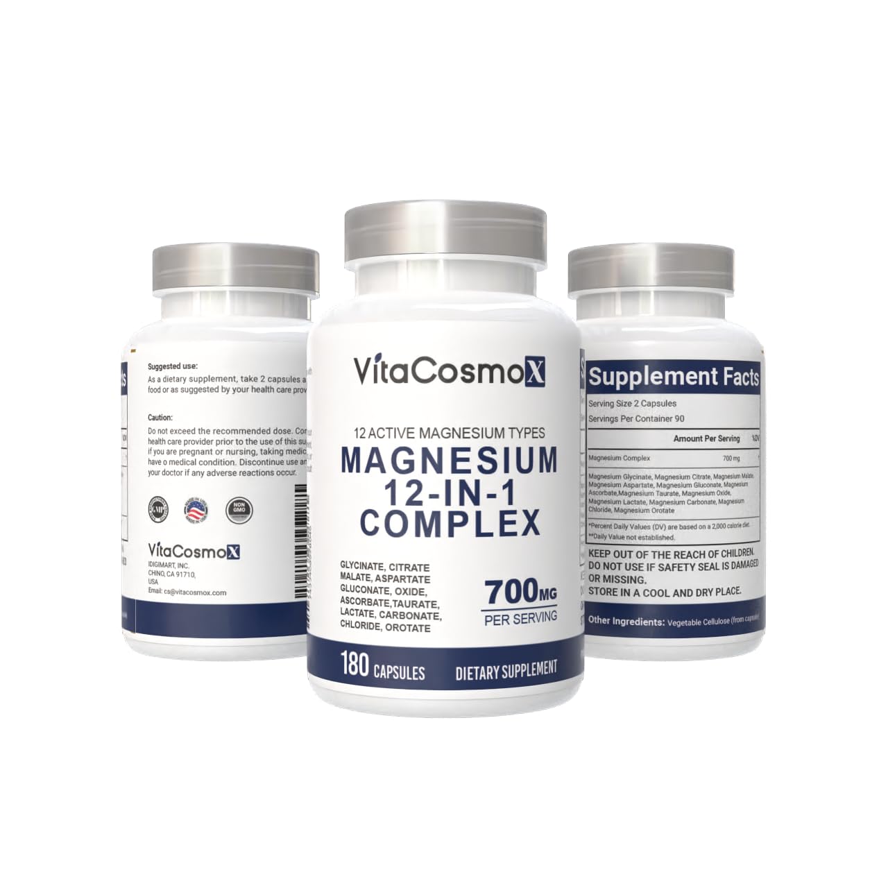 VitaCosmoX Magnesium Complex 700mg Capsules, 180 Count