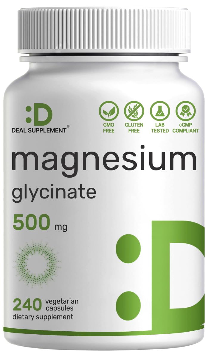 Deal Supplement Magnesium Glycinate 500mg Veggie Capsules, 240 Count