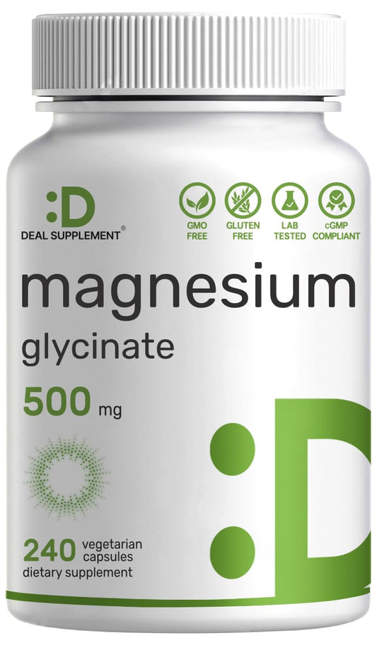 Deal Supplement Magnesium Glycinate 500mg Veggie Capsules, 240 Count