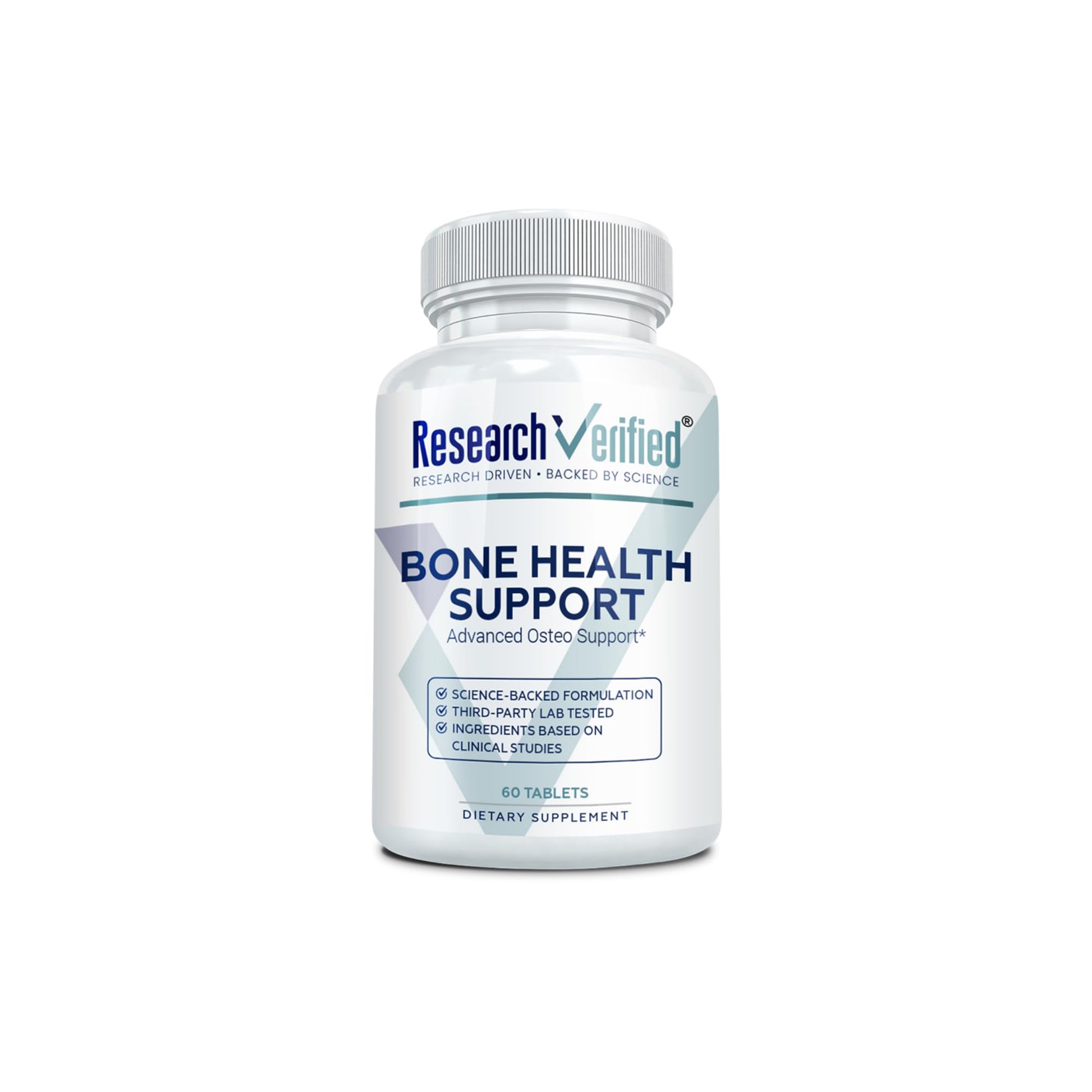 Research Verified Bone Health Support Tablet, Triple Calcium Complex with Vitamin D3, Vitamin K2, Soy Isoflavones, BioPerine, 60 Tablets