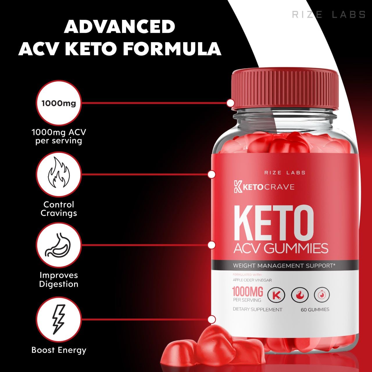 rize labs Keto Crave Keto ACV Gummy 60 Count