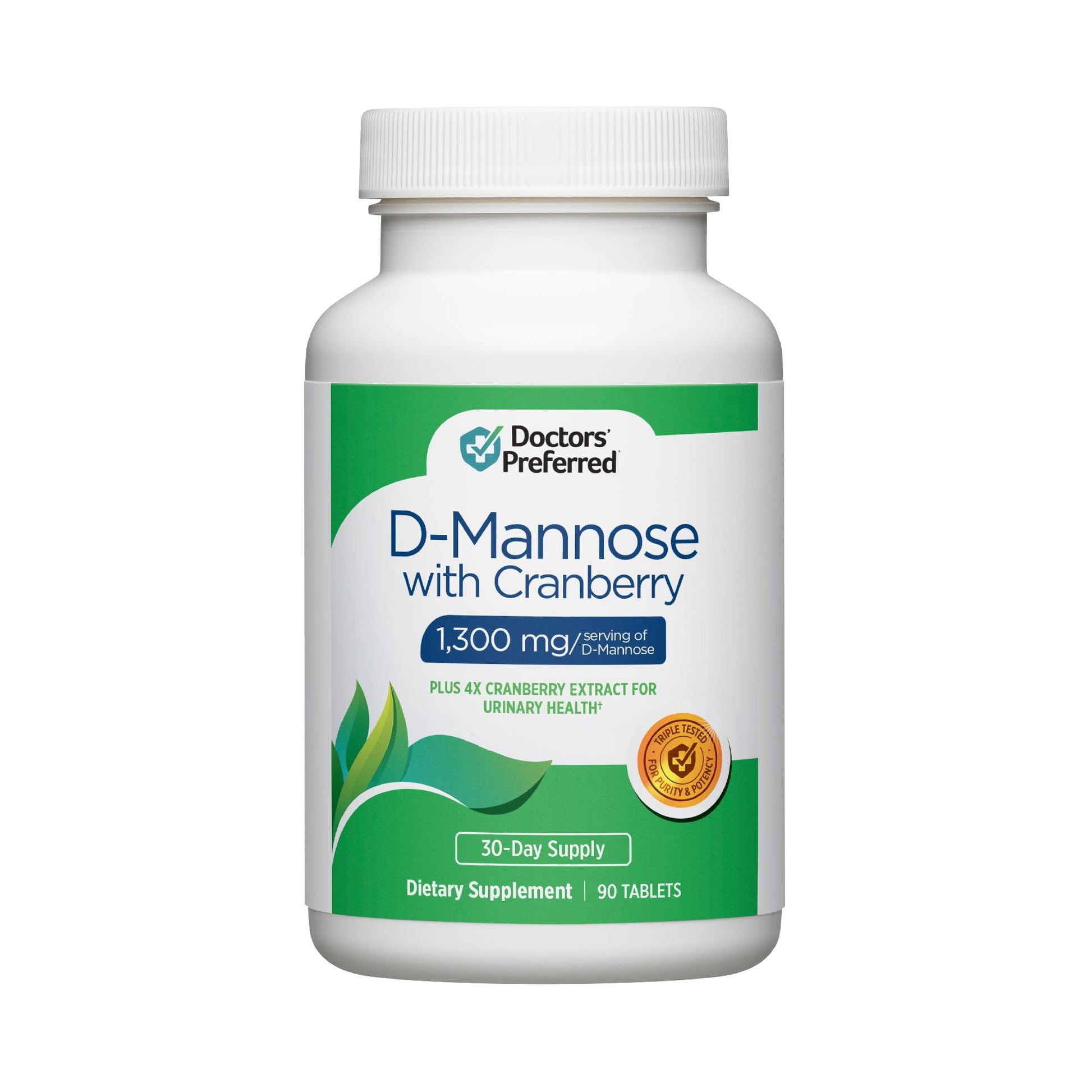 DOCTORS' PREFERRED D-Mannose 1300mg with Cranberry Extract for Urinary Health Tablet, 90 Count