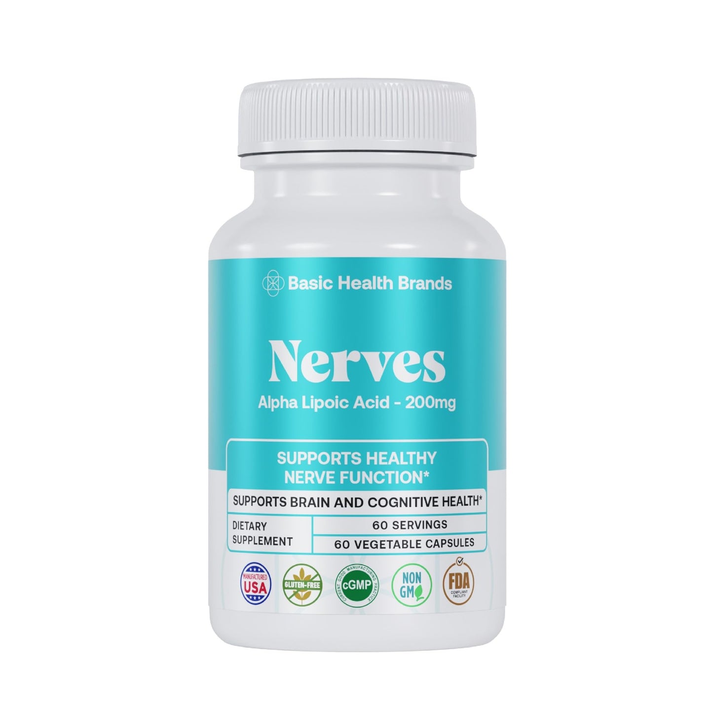 Basic Brands Nerves Alpha Lipoic Acid 200 mg Capsule, 60 Count