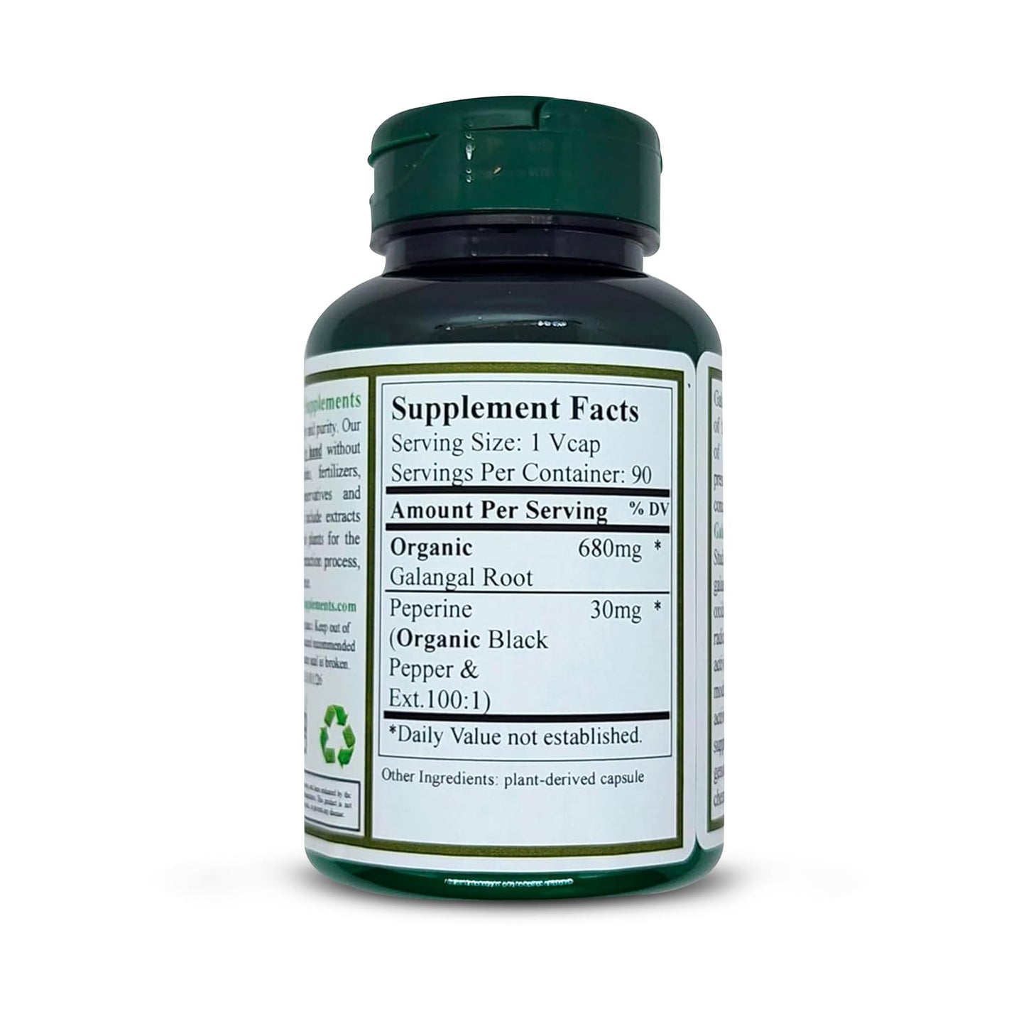 Green Organic Supplements Galangal, Galangin Capsules, 90 Count