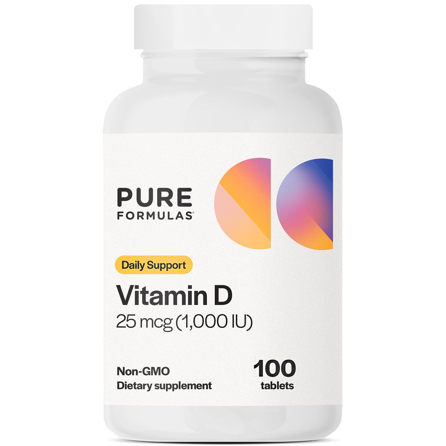 PureFormulas Vitamin D3 1,000 IU 25 mcg Premium Vitamin D Supplement for Healthy Bone Formation, Teeth, Cardiovascular Health, and Immune Support Non-GMO, 100 Tablets