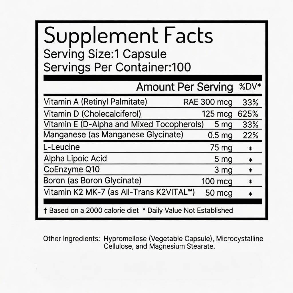 Zen Haus ADK Vitamin Supplement with A, D3, K2 (MK-7 Non-Soy) and E with CoQ10, Boron & Alpha Lipoic Acid Capsules - 100 Count