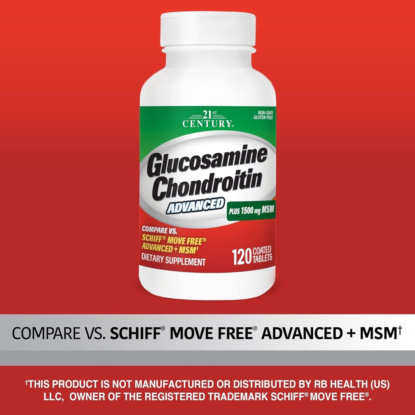21st Century Glucosamine Chondroitin Advanced, Plus 1500mg MSM, 120 Tablets