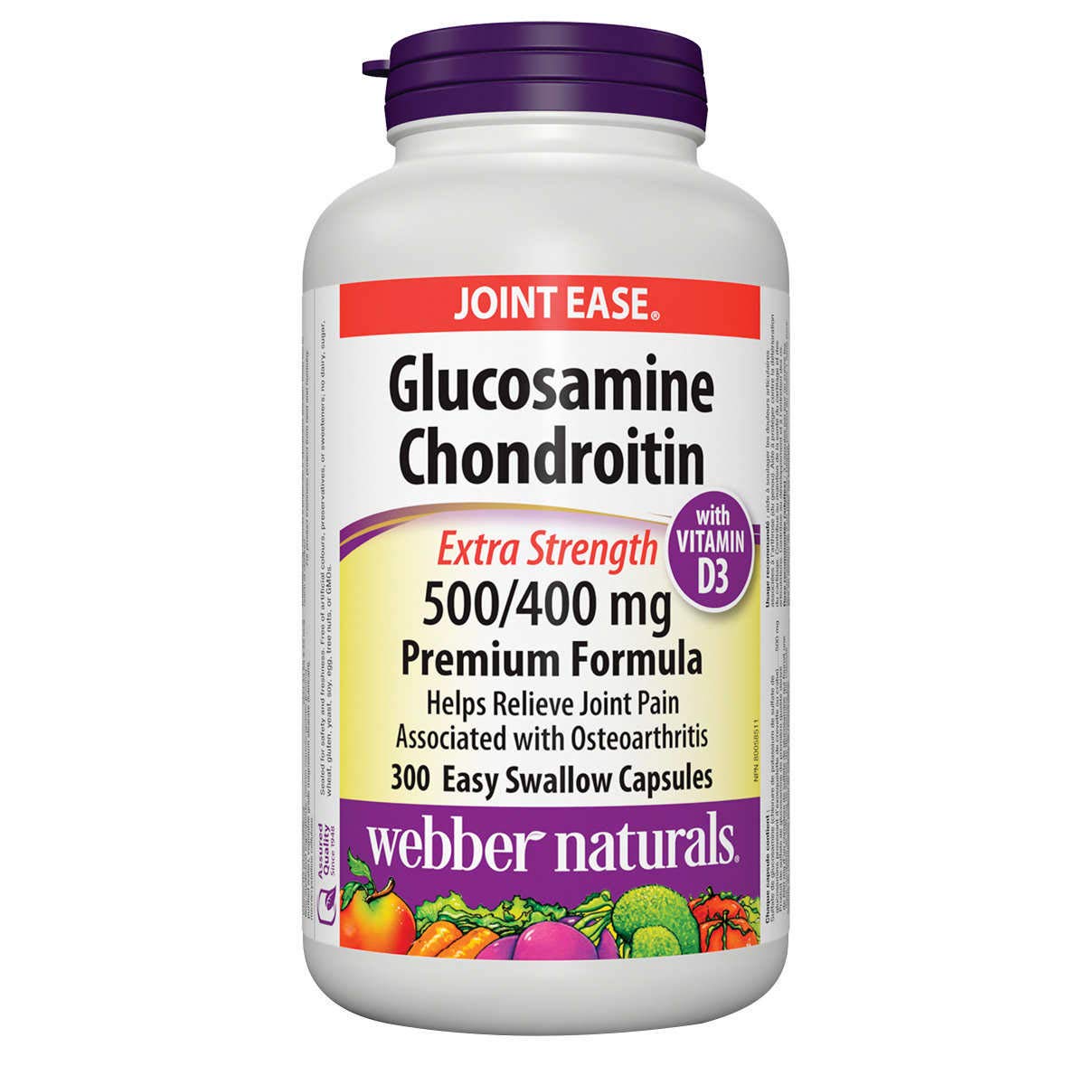 Webber Naturals Glucosamine Chondroitin with Vitamin D3, Extra Strength, 500/400 mg, Premium Formula, 1 Capsule