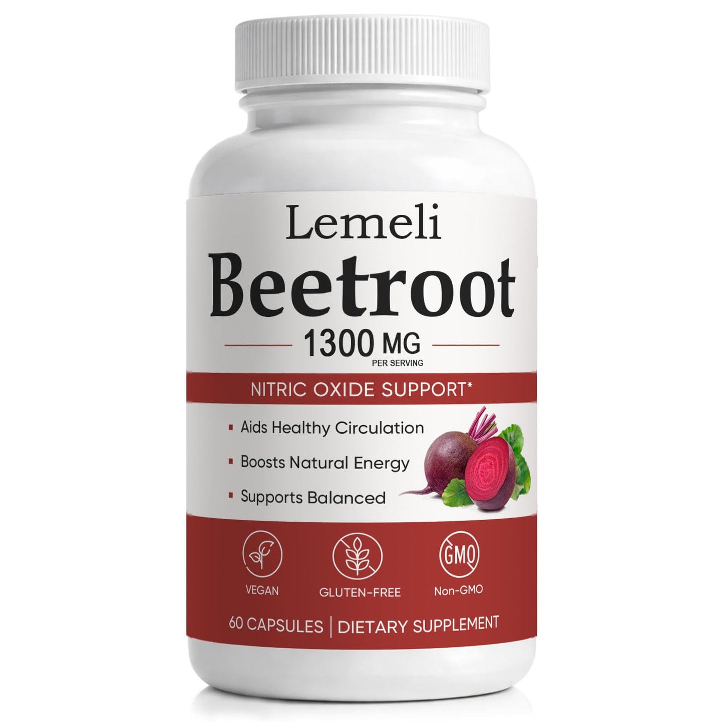 Kunnozz Lemeli Beetroot Capsules 1300 mg Beet Root Powder Blend Per Serving, Vegan Non-GMO Gluten Free, 60 Capsules