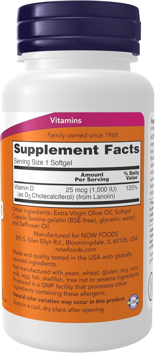 NOW Foods Vitamin D-3 High Potency 1000 IU Softgels 180 Softgels