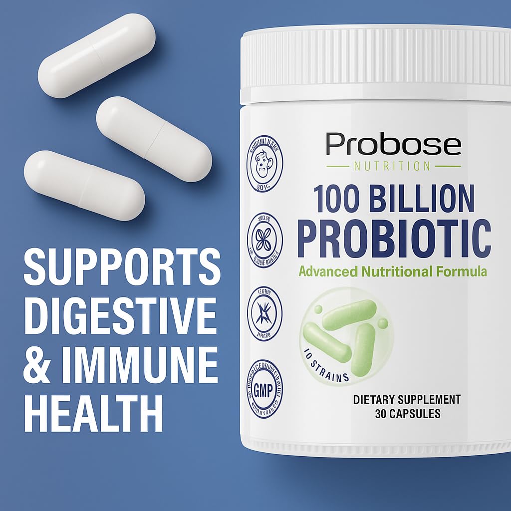 Probase Nutrition Probiotic Capsule, 30 Count, 100 Billion CFU, 10 Strains with Prebiotics