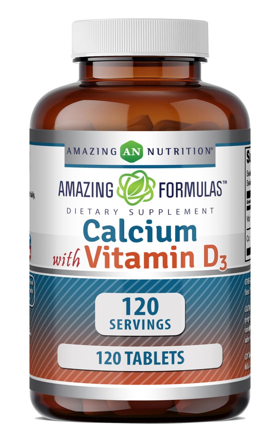 Amazing Nutrition Calcium with Vitamin D3 Supplement Tablet, 120 Count