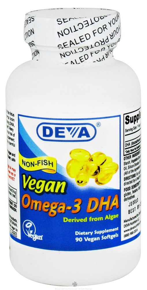 DEVA Vegan Omega-3 DHA 200mg from Algae Delayed Release Softgels, 90 Count